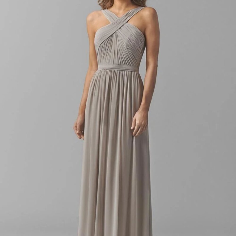 Watters & Watters Micah Dress Crinkle Chiffon Halter French Vanilla Sz 8 NWT